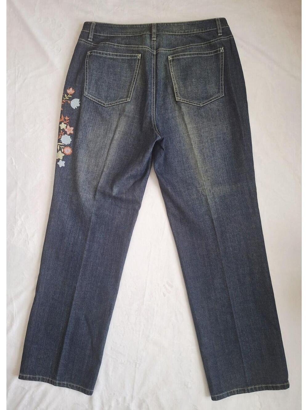 Talbots  Embroidered Floral Distressed Wide-Leg Stretch Blue Jeans  Women's 14 - Picture 3 of 9